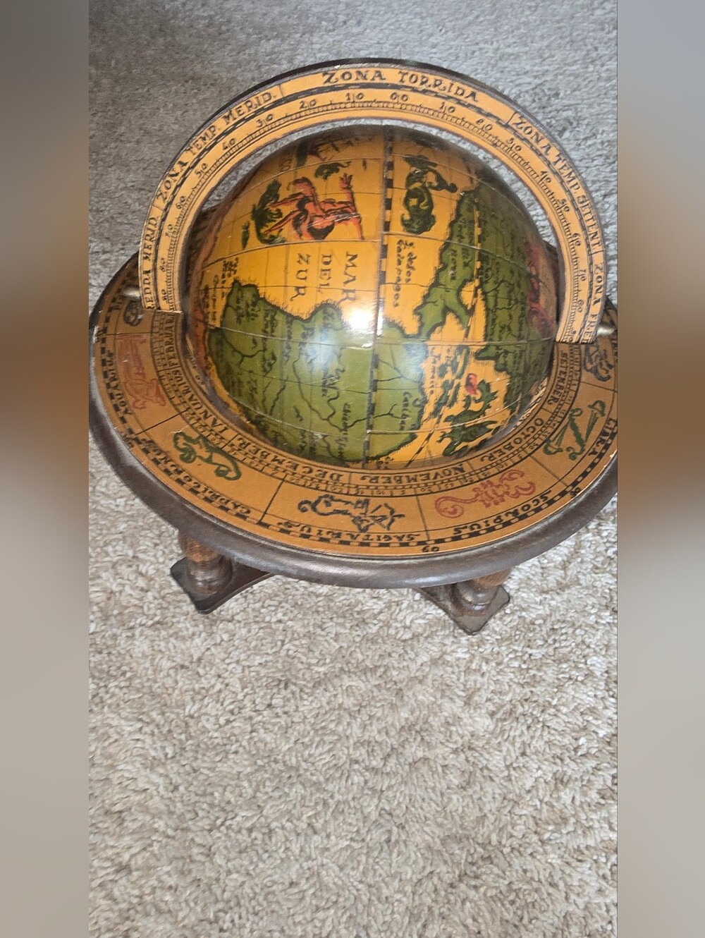 Vintage 1960's Wooden Zodiac Globe